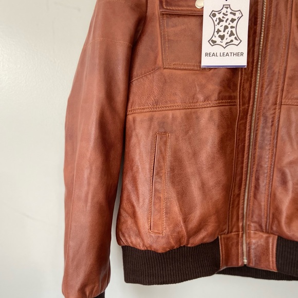 NWT REAL LEATHER BOMBER JACKETS - Picture 2 of 5